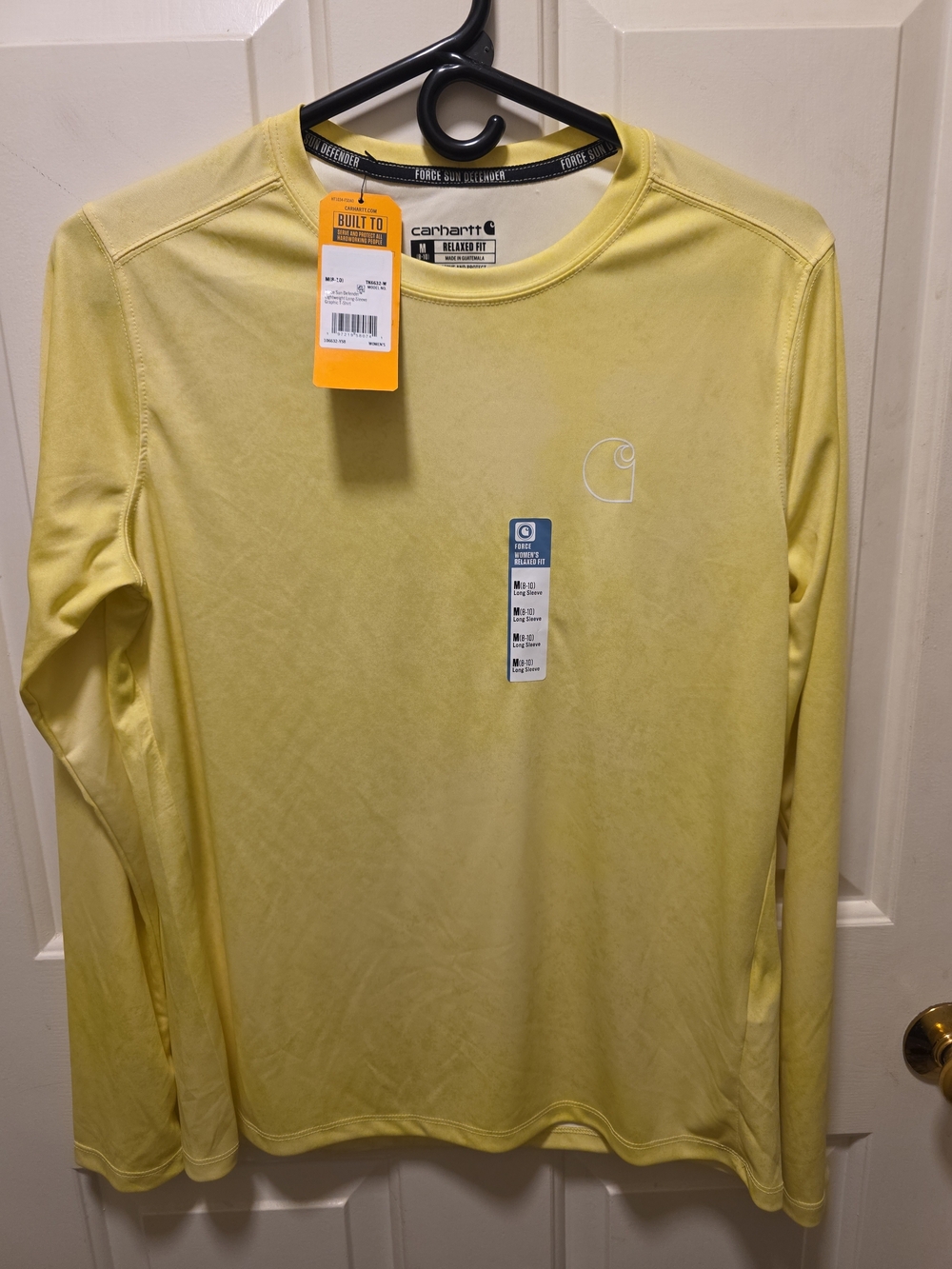 NWT Carhartt Force Sun Defender Shirt Women Medium Yellow Acid Wash Long Sleeve